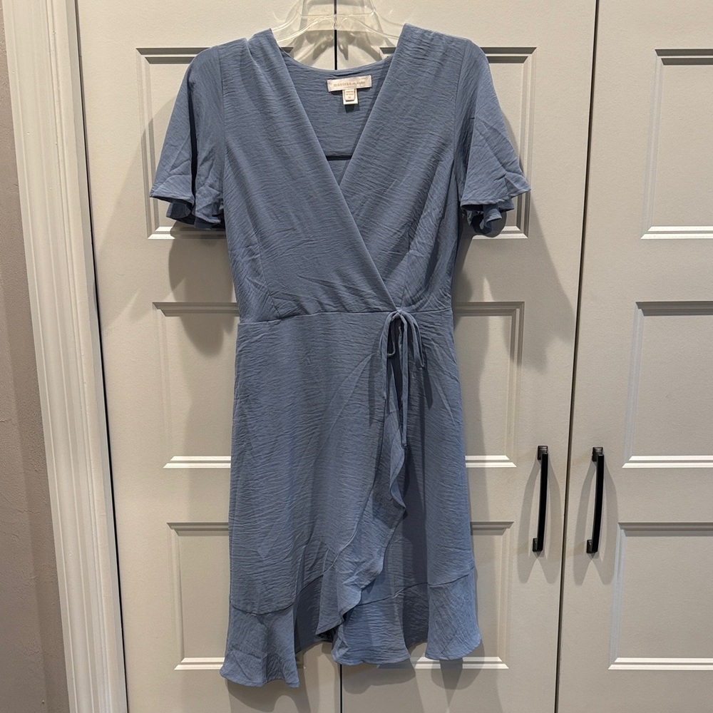 Monteau Light Blue Wrap Mini Dress